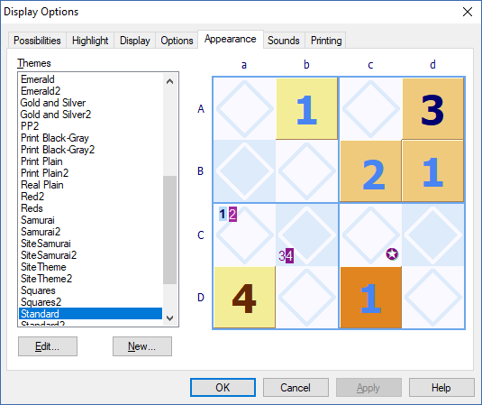 Puzzle grid appearance options